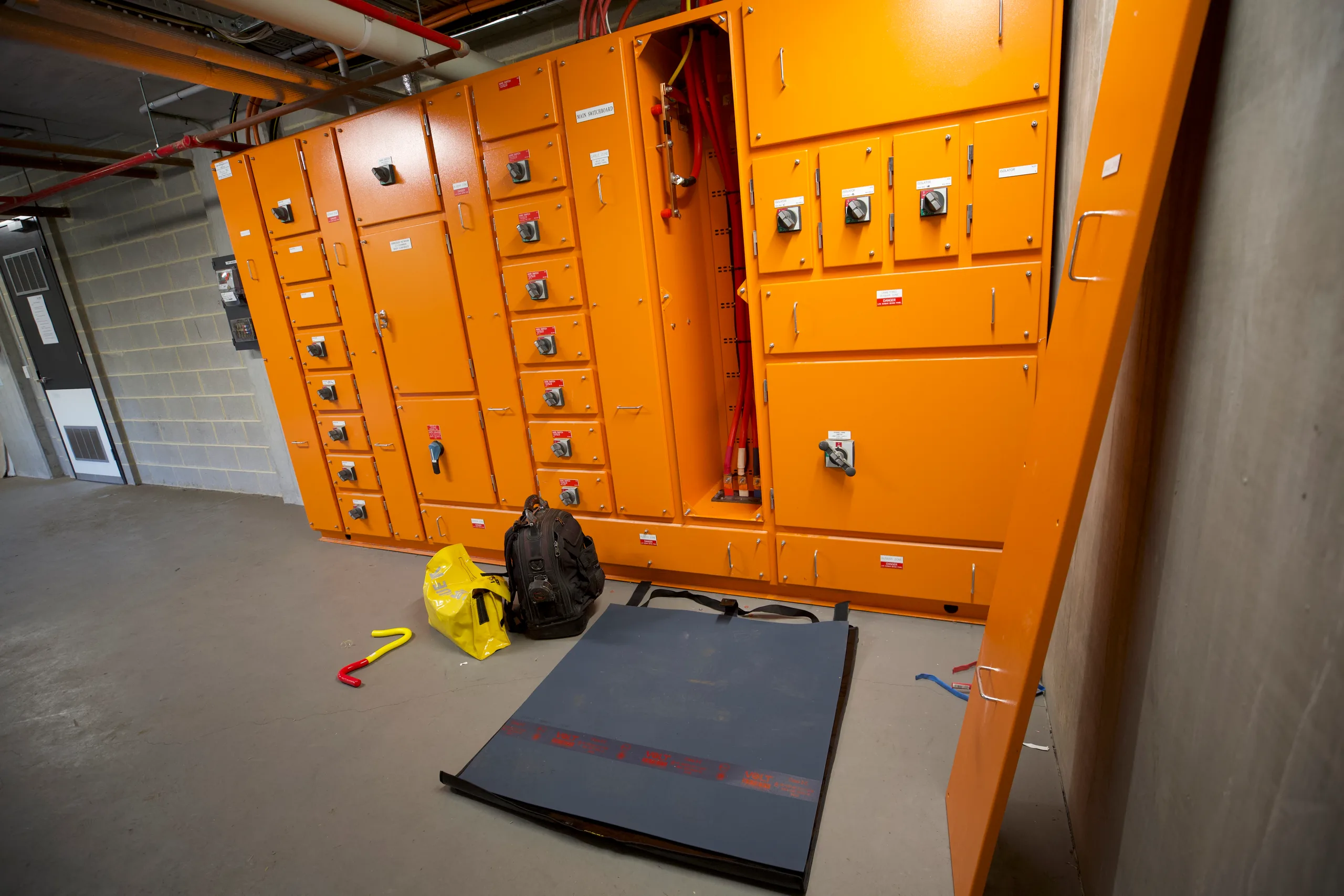 Temporary switchboard cabinets staged before a change-over