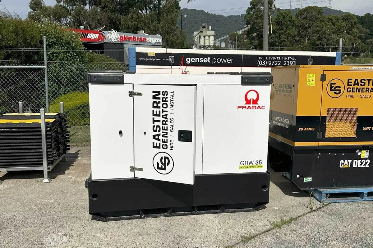 Hire generators and equipment staged in the Eastern Generators yard