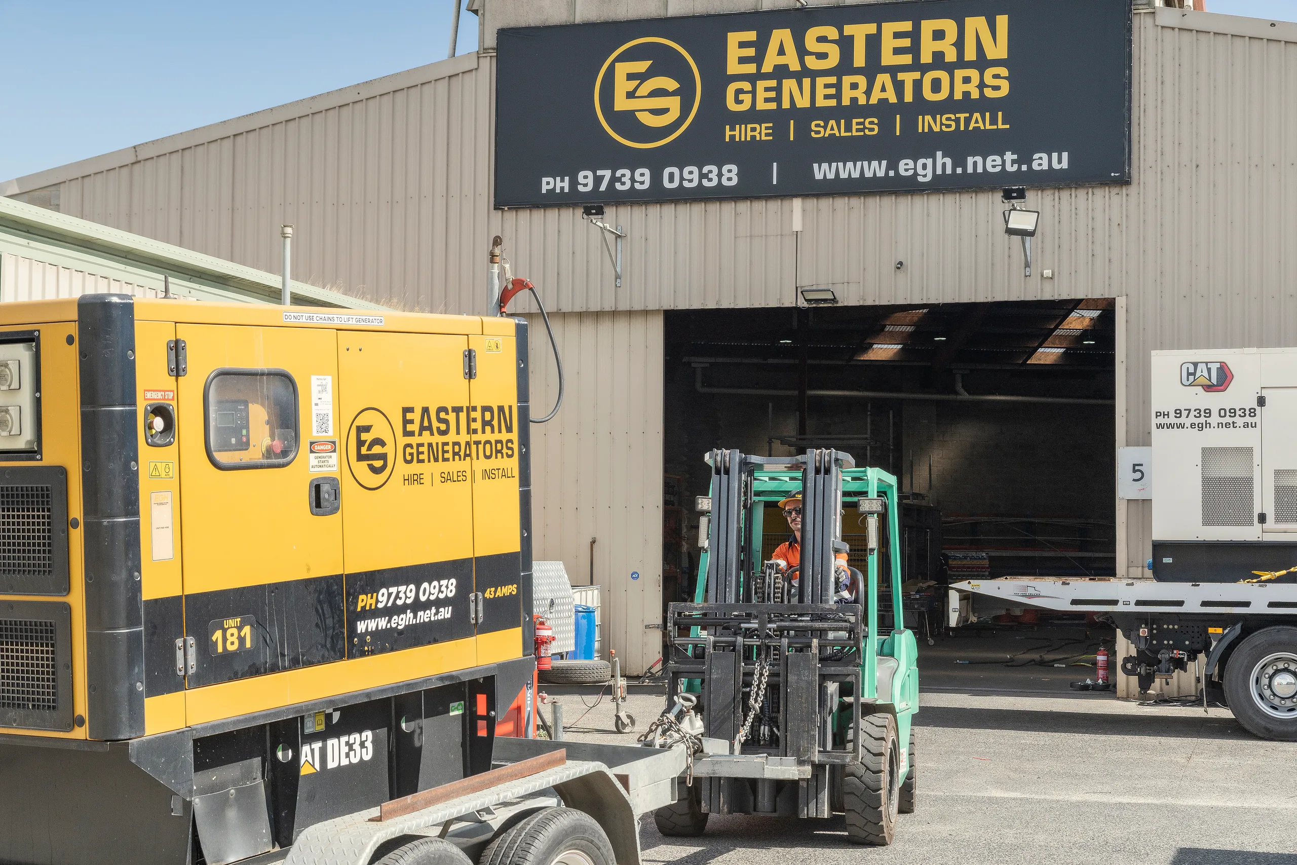 A canopied Eastern Generators diesel set outside the Kilsyth workshop